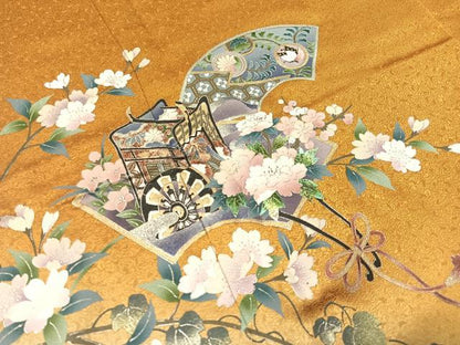 平和屋着物●訪問着　流水地紙御所車花文　暈し染め　金銀彩　ロング丈　正絹　逸品　CABD8309vp