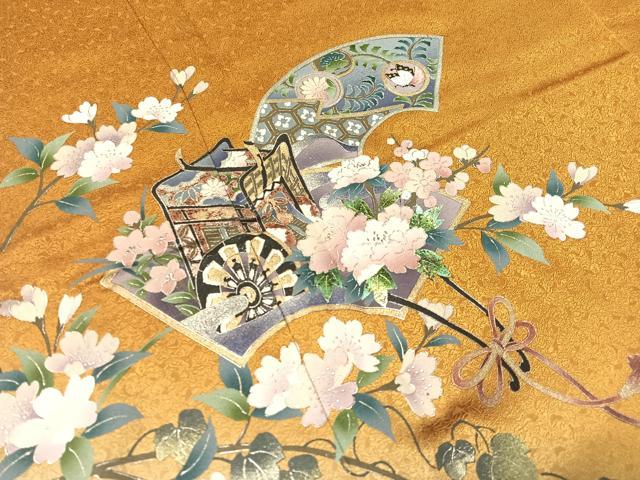 平和屋着物●訪問着　流水地紙御所車花文　暈し染め　金銀彩　ロング丈　正絹　逸品　CABD8309vp