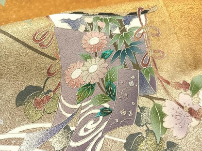平和屋着物●訪問着　流水地紙御所車花文　暈し染め　金銀彩　ロング丈　正絹　逸品　CABD8309vp