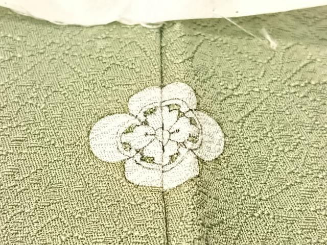 平和屋着物●上質な色無地　寿光織　菊地紋　青白橡色　反端付き　正絹　逸品　未使用　CABD8310vp
