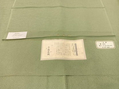 平和屋着物●上質な色無地　寿光織　菊地紋　青白橡色　反端付き　正絹　逸品　未使用　CABD8310vp