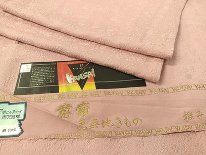 平和屋着物●世界的ファッションデザイナー　山本寛斎　kansaiブランド　色無地　舞花地紋　撫子色　反端付　正絹　逸品　未使用CABD8311vp