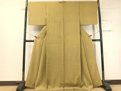平和屋着物●上質な色無地　ふくれ織　青朽葉色　正絹　逸品　CABD8312vp