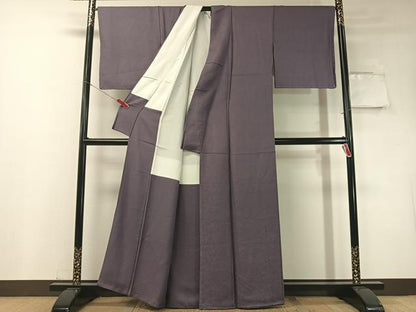平和屋着物●上質な色無地　草花地紋　深紫色　正絹　逸品　未使用　CABD8315vp