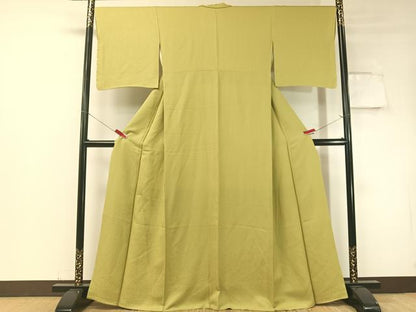 平和屋着物●上質な色無地　吉祥地紋　抹茶色　正絹　逸品　未使用　CABD8320vp