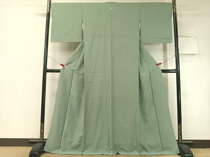平和屋着物●上質な色無地　千草色　正絹　逸品　CABD8321vp