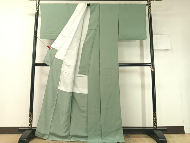 平和屋着物●上質な色無地　千草色　正絹　逸品　CABD8321vp