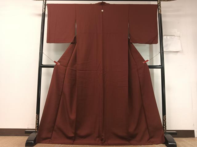 平和屋着物●色無地　紋意匠　葡萄茶色　ロング丈　洗える着物　CABD8322vp