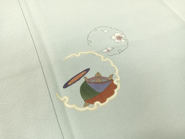 平和屋着物●訪問着　手描き　雪輪糸巻き舞桜　暈し染め　正絹　逸品　CABD8330vp