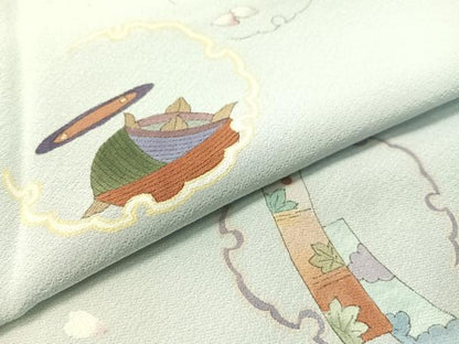 平和屋着物●訪問着　手描き　雪輪糸巻き舞桜　暈し染め　正絹　逸品　CABD8330vp
