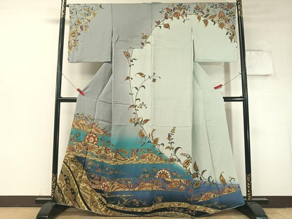 平和屋着物●訪問着　更紗唐草文　暈し染め　金彩　正絹　逸品　CABD8331vp