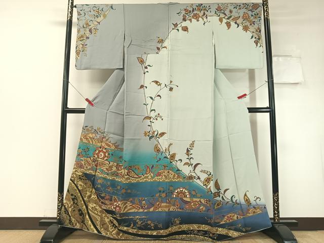 平和屋着物●訪問着　更紗唐草文　暈し染め　金彩　正絹　逸品　CABD8331vp