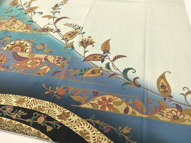 平和屋着物●訪問着　更紗唐草文　暈し染め　金彩　正絹　逸品　CABD8331vp