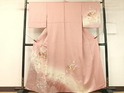 平和屋着物●訪問着　流水扇面短冊花文　暈し染め　金銀彩　正絹　逸品　CABD8332vp