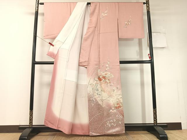 平和屋着物●訪問着　流水扇面短冊花文　暈し染め　金銀彩　正絹　逸品　CABD8332vp