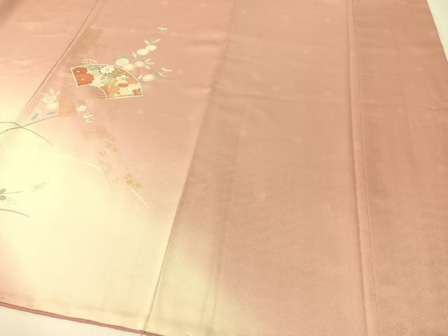 平和屋着物●訪問着　流水扇面短冊花文　暈し染め　金銀彩　正絹　逸品　CABD8332vp
