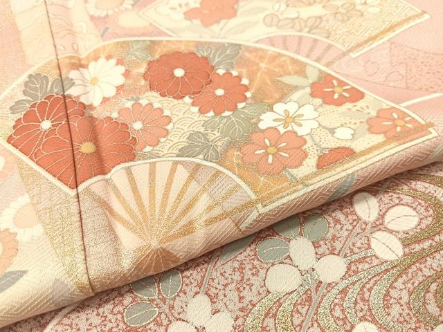 平和屋着物●訪問着　流水扇面短冊花文　暈し染め　金銀彩　正絹　逸品　CABD8332vp