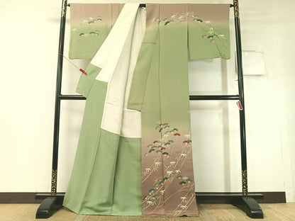 平和屋着物●訪問着　友禅　作家物　笹竹裏菊文　暈し染め　ロング丈　正絹　逸品　CABD8337vp
