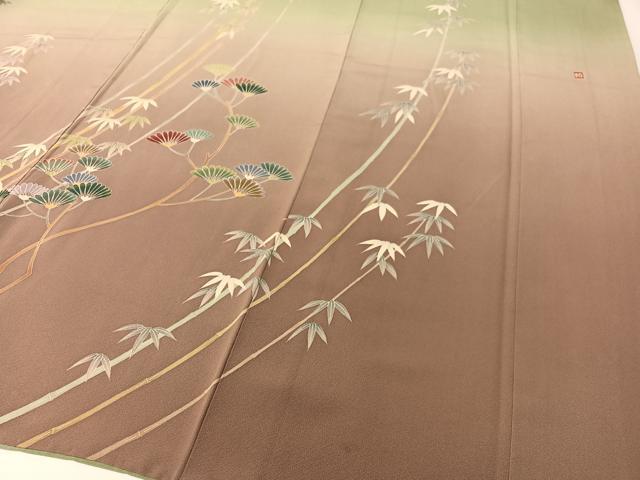 平和屋着物●訪問着　友禅　作家物　笹竹裏菊文　暈し染め　ロング丈　正絹　逸品　CABD8337vp
