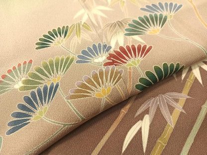 平和屋着物●訪問着　友禅　作家物　笹竹裏菊文　暈し染め　ロング丈　正絹　逸品　CABD8337vp