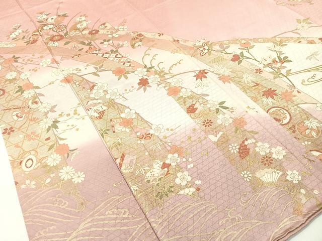 平和屋着物●訪問着　扇面花文　金彩　正絹　逸品　CABD8853gh 平和屋着物○訪問着 友禅 扇面花文 暈し染め 金彩 ますいわ屋扱い 正絹