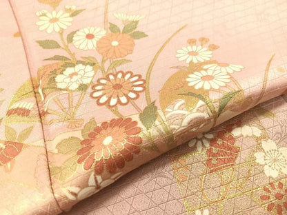 平和屋着物●訪問着　立波扇面熨斗花文　暈し染め　金彩　正絹　逸品　CABD8339vp