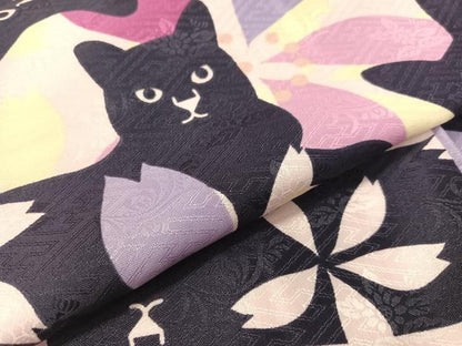 平和屋着物●小振袖　黒猫　舞桜　洗える着物　未使用　CABD8341vp