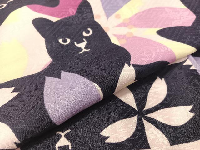 平和屋着物●小振袖　黒猫　舞桜　洗える着物　未使用　CABD8341vp