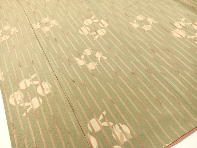 平和屋着物●人形作家・ホリヒロシ　小紋　兎　竹並び　鬼しぼ縮緬　正絹　逸品　CABD8344vp