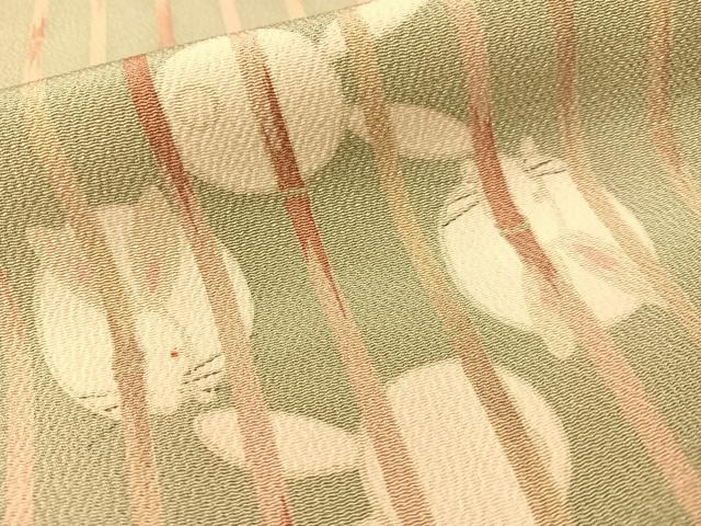平和屋着物●人形作家・ホリヒロシ　小紋　兎　竹並び　鬼しぼ縮緬　正絹　逸品　CABD8344vp