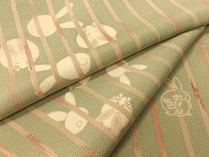平和屋着物●人形作家・ホリヒロシ　小紋　兎　竹並び　鬼しぼ縮緬　正絹　逸品　CABD8344vp