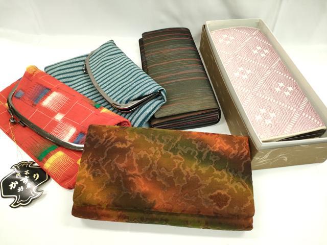 平和屋着物▼和装小物　和装バッグまとめて５点　ハンドバッグ　輪奈ビロード　縞　絣　逸品　CABD8509ju