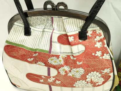 平和屋着物▼和装小物 和装バッグまとめて４点 ハンドバッグ エ霞草花文 紬地 金彩 逸品 CABD8544ju
