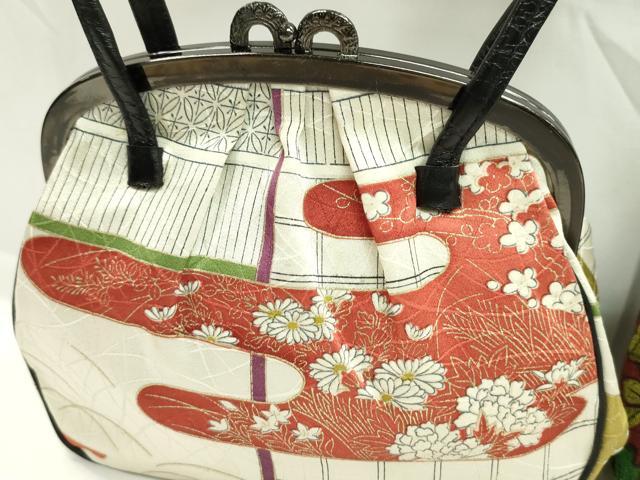 平和屋着物▼和装小物 和装バッグまとめて４点 ハンドバッグ エ霞草花文 紬地 金彩 逸品 CABD8544ju