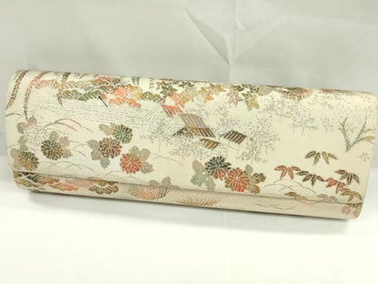 平和屋着物▼和装小物 和装バッグまとめて４点 ハンドバッグ エ霞草花文 紬地 金彩 逸品 CABD8544ju