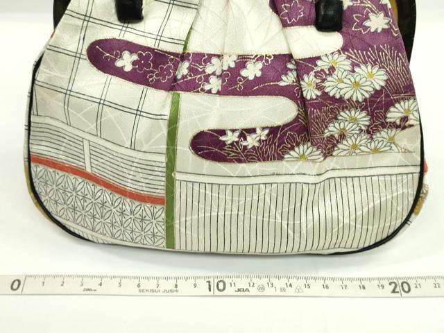 平和屋着物▼和装小物 和装バッグまとめて４点 ハンドバッグ エ霞草花文 紬地 金彩 逸品 CABD8544ju