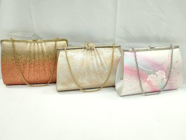平和屋着物▼和装小物　和装バッグまとめて３点　ハンドバッグ　花鳥文　霞文　金銀糸　逸品　CABD8557ju
