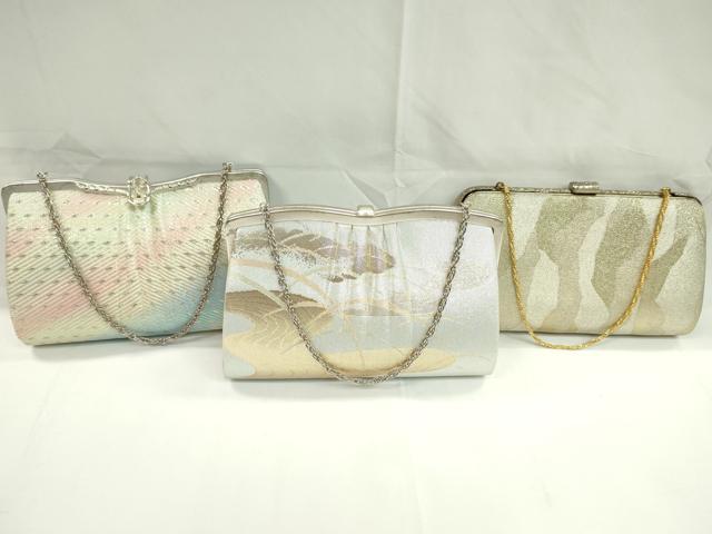 平和屋着物▼和装小物 和装バッグまとめて３点 ハンドバッグ 流水芝草文 斜線文 暈し 金銀糸 逸品 CABD8560ju