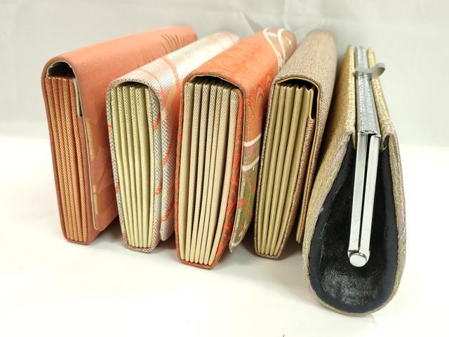 平和屋着物▼和装小物 和装バッグまとめて５点 ハンドバッグ 飛鶴松文 青海波吉祥花文 菱吉祥文 クラッチ 金銀糸 逸品 CABD8568ju