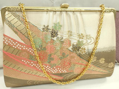 平和屋着物▼和装小物 和装バッグまとめて３点 ハンドバッグ 菱花文 流水花舟文 金銀糸 逸品 CABD8617ju