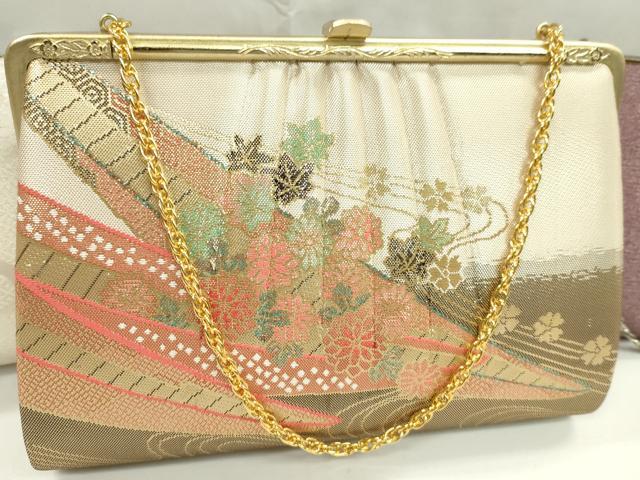 平和屋着物▼和装小物 和装バッグまとめて３点 ハンドバッグ 菱花文 流水花舟文 金銀糸 逸品 CABD8617ju