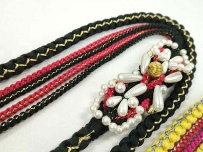 平和屋着物▼和装小物 帯締め２本セット 振袖用 飾り付き パール ポンポンファーチャーム 黒 黄色 金糸 ラメ糸 逸品 CABD8677ju