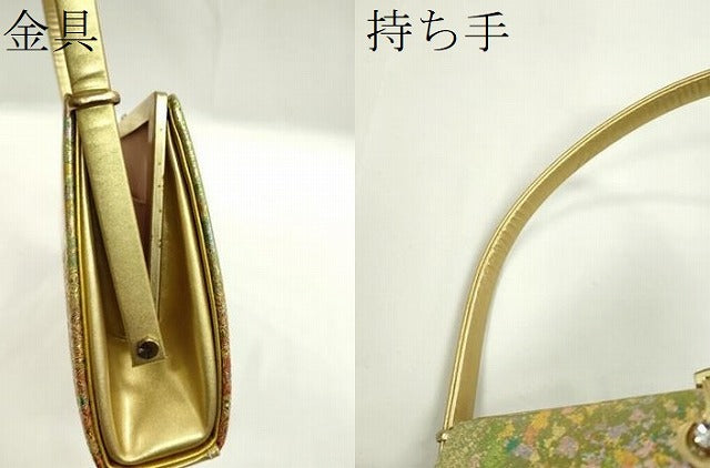 平和屋着物▼和装小物　和装バッグ　ハンドバッグ　椿花文　箔散らし　金鷲本舗謹製　KINWASHI　金彩　逸品　CABD8756ju