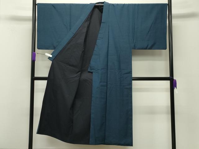 平和屋着物●男性　紬　アンサンブル　色無地　濃藍色　正絹　逸品　CABD8810gh