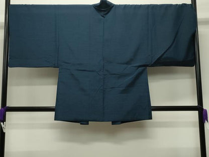 平和屋着物●男性　紬　アンサンブル　色無地　濃藍色　正絹　逸品　CABD8810gh