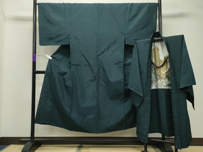 平和屋着物●男性　紬　アンサンブル　色無地　褐返色　正絹　逸品　未使用　CABD8811gh