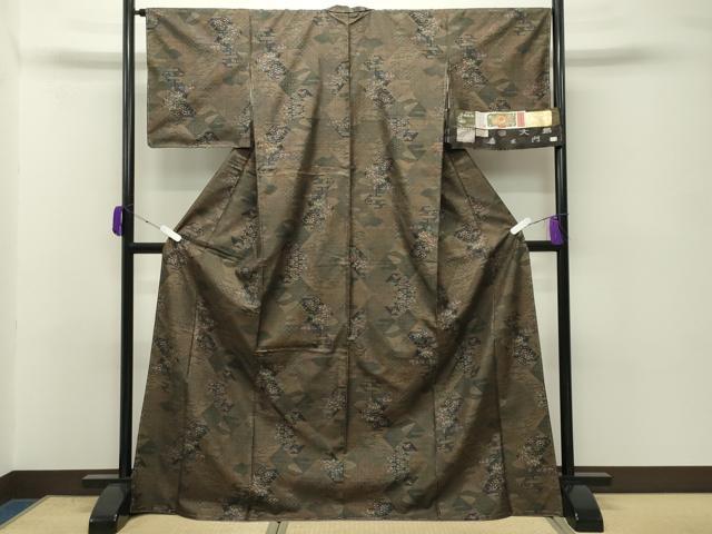 平和屋着物●都喜ヱ門　本場大島紬　9マルキ　泥染め　花伝の乙女　藤絹織物謹製　証紙付き　ロング丈　正絹　逸品　未使用　CABD8816gh