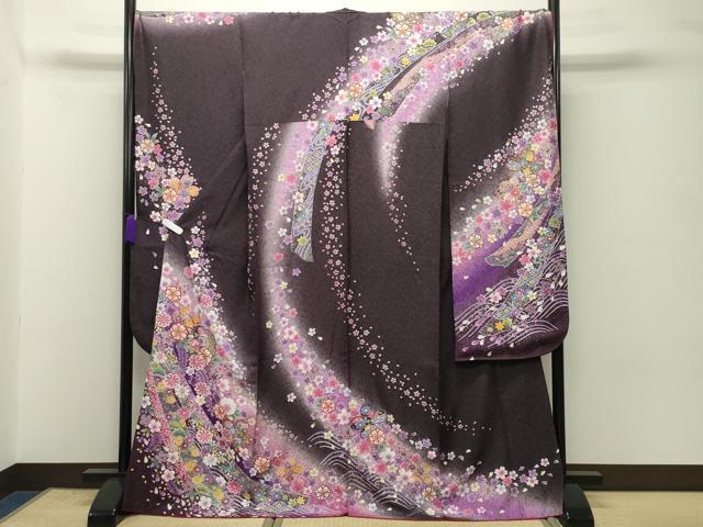 平和屋着物●豪華振袖　絞り　雪輪舞桜花文　暈し染め　金彩　銀通し地　京都きもの友禅扱い　正絹　逸品　CABD8818gh