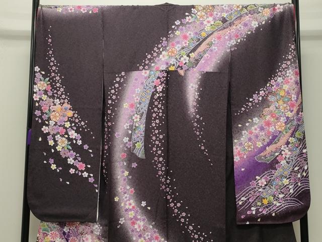 平和屋着物●豪華振袖　絞り　雪輪舞桜花文　暈し染め　金彩　銀通し地　京都きもの友禅扱い　正絹　逸品　CABD8818gh