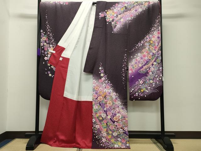 平和屋着物●豪華振袖　絞り　雪輪舞桜花文　暈し染め　金彩　銀通し地　京都きもの友禅扱い　正絹　逸品　CABD8818gh
